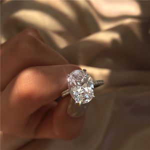 Joyería hecha a mano 925 anillo de plata esterlina corte ovalado 3ct diamante Cz piedra compromiso anillos de boda para mujer regalo nupcial