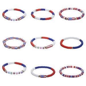 Handmade July 4th Independence Day Polymer Clay USA Letters Bracelet Jewelry Elastic Bracelet Star Ornaments Simplicity Gift