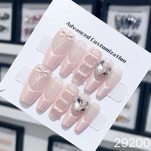 Presse rose faite à la main sur les ongles Y2k Fée Coréenne Arc 3d Design Adhésif Faux Ongles Acrylique Couverture Complète Ongles Conseils Nail Art pour Filles 240129