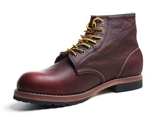 Fait à la main Vintage à lacets nouveau printemps en cuir véritable hommes plate-forme marron bottines rouge respirant aile chaussure de travail