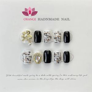 Faux ongles blancs et noirs faits à la main avec Design mat réutilisable à pression sur couverture complète manucure portable XS S M L taille 240113