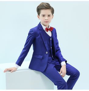 Beau un bouton cran revers enfant créateur complet beau bleu royal garçon costume de mariage tenue de garçon sur mesure (veste + pantalon + cravate + gilet)