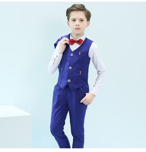 Beau un bouton cran revers enfant créateur complet beau bleu royal rose garçon costume de mariage tenue pour garçons (veste + pantalon + cravate + gilet)