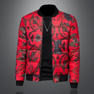 Guapo talla grande para hombre casual chaqueta de flores graffiti damas tendencia de abrigo de invierno tendencia corta de soporte brillante liviano 5xl200 libras disponibles