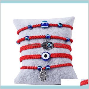 Pulsera de la suerte tejida a mano Kabbalah Red String Thread Hamsa Pulseras Blue Turkish Evil Eye Charm Jewelry Fátima Amistad Drop Deliver