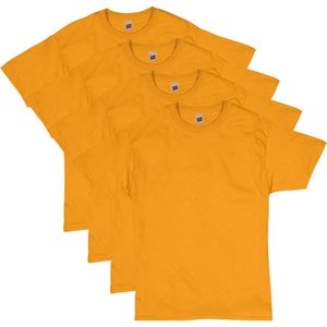 Hanes - Juego de 4 camisetas de algodón con manga cosida con doble aguja para hombre