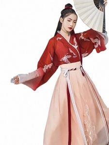 Hanfu Han Element Style chinois ancien Dynastie Ming Amélioration Vêtements traditionnels Femme asiatique Dr Girl Gules Manteau Jupe n0gE #