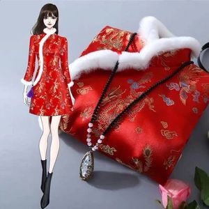 Hanfu Qipao vestido tradicional chino chaqueta de algodón abrigo ropa de mujer acolchado grueso invierno festivo elegante rojo Cheongsam 240226
