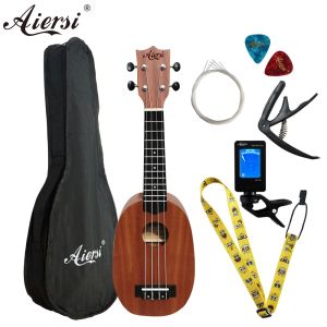 Hanger Aiersi 21 pouces Full Set Ukelele Mahogany 4 String Guitar Soprano Pineapple Gecko Ukulele avec Sang Strap String Capo Tailles Picks