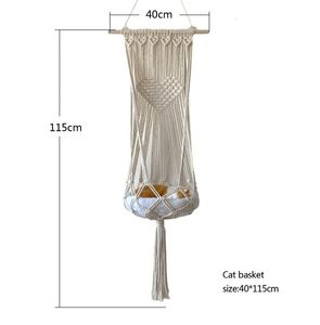 Hamaca colgante para cama de gato, macramé, cama columpio para mascotas, cuerda de algodón, cesta de borlas para casa de gatitos hecha a mano, tapiz, decoraciones de pared bohemias