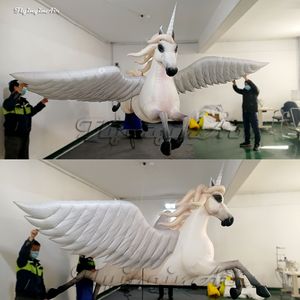 Colgante inflable blanco Unicornio 3M Altura Historieta Animal Mascota Modelo Air Blown Volar Caballo con alas para Bar y Decoración del Partido del Club
