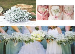 Hanky Set 2016 Nuevo Seda Babys Breath Nupcial Gypsophila Ramo Flor de la boda Floral Blanco Ramo de la boda Novia sosteniendo flores B9474997