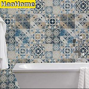 Haohome Blue Tile Wallpaper Peel and Stick vintage Contact Paper Imperproofing Rossed Self adhésif amovible 240415