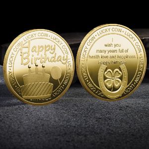 Happy Birthday Cake Commemorative Coin Plate Bendici￳n plateada R￩plica Lucky Monedes Souvenir D￭a de los regalos de la madre Colecci￳n