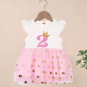 Joyeux anniversaire Print numéro 16e filles robes de manches volantes fête des enfants mignons pour la robe princesse