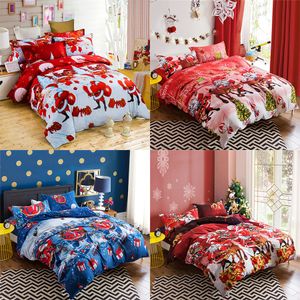 Joyeux Noël Housse de couette + draps + 2 * taie d'oreiller 4pcs / set Ensembles de literie pour enfants de dessin animé Père Noël cerf de Noël impression 3D Housse de couette C5294