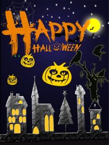 Joyeux Halloween fond photographie ciel nocturne avec pleine lune paillettes étoiles ville maisons enfants enfants dessin animé toile de fond