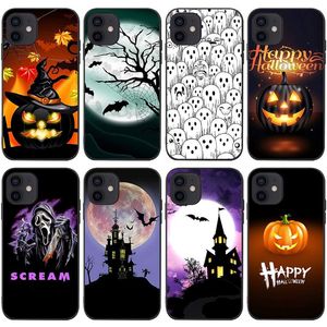 Happy Halloween Pumpkin Lantern Soft TPU Case pour iPhone 15 14 Pro Max 13 12 Mini 11 xr xs x 8 7 plus 6 6s Ghost Skull Moon Print Black Fashion Mobile Phone Mobile Coque Back