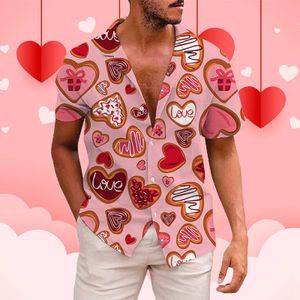 Feliz día de San Valentín Camisa de manga corta para hombre Dulce galleta Impresión 3D Camisa de manga corta Playa Ropa para hombre Fiesta Química 240130