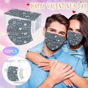 Heureux saint valentin femmes hommes mignon dessin animé visage Mak Dipoable adulte Anti-dut protection bouche couverture coeur imprimé fête