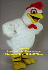 Disfraz de mascota de gallo blanco feliz, gallo, pollo, Chook, tamaño adulto con Cocoscomb gordo rojo, ojos grandes redondos brillantes, sonrisa No.7003