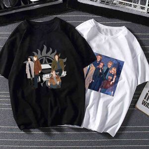 Harajuku, ropa de calle, camiseta para hombre, camiseta de TV SOBRENATURAL, camisetas estéticas gráficas de Hip Hop, camiseta de dibujos animados, ropa masculina G1222