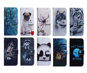 Dierenprint lederen portemonnee hoesjes voor Samsung S23 Ultra Plus A14 5G M13 4G M33 M53 M23 F23 A23 Bloem Leeuw Panda Hond Wolf Tijger ID-kaartsleuf Flip Cover Houder Stand Pouch