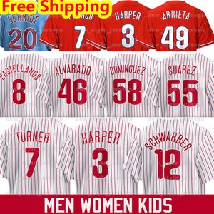 Maillots de baseball Harper Trea Turner Zack Wheeler Nick Castellanos Ranger Suarez Rhys Hoskins Phillies Kyle Schwarber Bryson Stott Aaron Nola J.T. Réalmuto