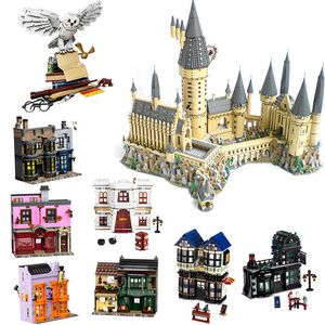 Harrisly Magic School Castle Diagoned Alley 70071 10217 Delivery Owl Bricks Famous Movie Scene Building Blocks Toys For Kids