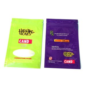 Hashtag miel sac emballage 500 mg odeur preuve fermeture éclair mylar sacs violet vert 2 couleurs