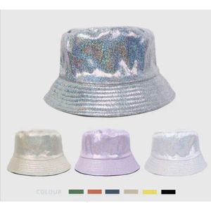 Hat Stage Party Laser Bucket Shinny Wear Pu Leather Sparkle Wide Brim Fisherman Chapeaux de Christmas Festival Holographique Hip Hop Couleur métallique pour M S