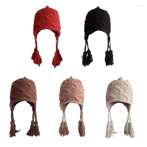 Sombreros elásticos a prueba de viento, sombrero de invierno, patrón de ganchillo tejido para mujer, mantiene la oreja caliente, esponjoso, suministros para clima frío, gota