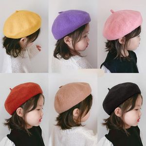 Sombreros Niñas Niños Boina francesa de lana Sombrero de artista Gorras Moda clásica Gorro cálido Colores sólidos Halloween