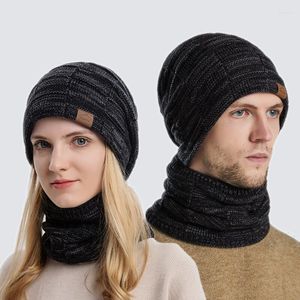 Gorros Bufandas Conjuntos de guantes Gorro de invierno cálido para hombre y mujer Conjunto de calentador de cuello y bufanda Gorro de punto con calavera para hombres y mujeres con forro polar grueso