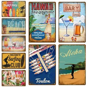 Hawaii Surf Plaque rétro Peinture en métal Art Mural Signe en étain Affiches Murales Vintage Chambre décorations pour la Maison Bar Club Accessoires décor intérieur 20x30 cm Woo