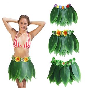 Faldas de hierba hawaiana Seda artificial Hojas verdes Falda de hula Disfraz Patry Decoraciones Niños Niños Adultos Hula Show Falda Danc4550939