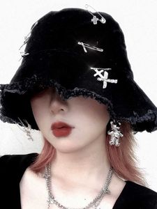 HBP Hats Haruku Women Wide Punk Cross Decorative Fisherman Sol Gótico Girls Unisex Hip Hop Y2K CONJUNTO HAT P230327