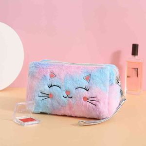 HBP Sacs Cosmétiques Cas 1 Pc Fourrure Chat Cosmétique Sac pour Femmes En Peluche Fille Trousse De Maquillage Femme Beauté Cas Voyage Portable Trousse De Toilette Maquillage Sac 220825