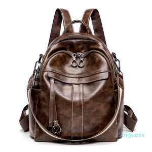 Mochila antirrobo HBP Fashion para mujer, mochila multiusos de cuero encerado de aceite retro fácil de construir, bolsa de viaje de ocio