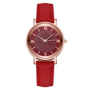 HBP Luxury Womens Wesches Original Red Leather Strap Sport Casual Sport Wrists Mouvement Quartz Mouvement Dames Watch Slim Rose Gold Rose