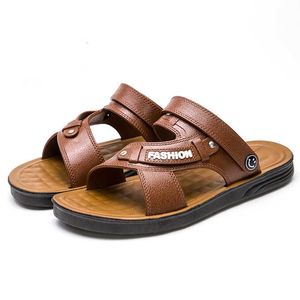 HBP Non-Brand Barato Moda Masculina Plana Verano Casual Cuero Playa Zapatillas Zapatos Sandalias para Hombre con Suela Blanda
