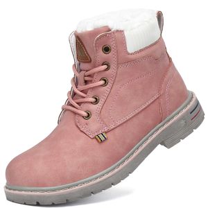 HBP Precio de fábrica sin marca Cuero Cálido Antideslizante Impermeable Rosa Algodón al aire libre Zapatos de invierno Botas de nieve para niños Niño