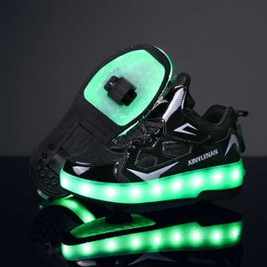 HBP Non-Brand Zapatillas de deporte informales con luz LED para niños, zapatos de skate para niños, zapatos de patinaje sobre ruedas de dos ruedas para niños y niñas