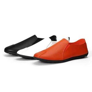HBP Non-Brand XL Promoción al por mayor Zapatos planos casuales de cuero naranja para hombre Trabajo diario al aire libre Zapatos de guisantes verdes transpirables ligeros