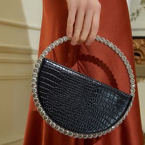 HBP bolso de noche con asa Circular de diamantes de imitación para mujer 2023 nuevo diseñador elegante diamantes redondo bolso de mano rojo bolso de mano elegante para mujer fiesta