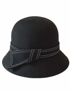 HBP Winter Wide Brim Hats 2022 Mother Headwear Lady Feel Fedora% Wool Bucket Hat Woman Femme Formal Top Cap P230327