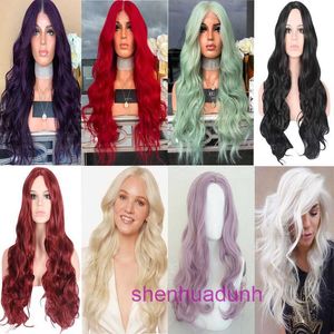 Hd Body Wave Highlight Lace Front Human Hair Wigs for Women Med Lined Lace Full Full Curly Wig Red Rose Wool Front Long Style