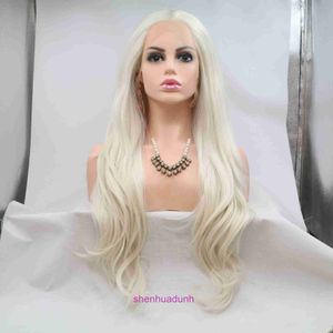 Hd Body Wave Highlight Lace Front Human Heuv Hair Wigs for Women Big White 60 # Long Curled Womens Wig Casque à fibre chimique Fibre à haute température Qingdao Current