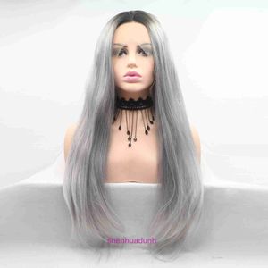 Hd Body Wave Highlight Lace Front Human Heuv Hair Wigs for Women Wig Hair Coils Curly Silver Grey High-température Silk Wig Synthetic Fibre Bandband and Cover