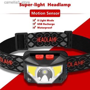 Head lamps 8 Modes Handfress Motion Sensor Powerful LED Headlight Headlamp Head Lamp COB Flashlight Torch Head light For Camping fishing Q231013
